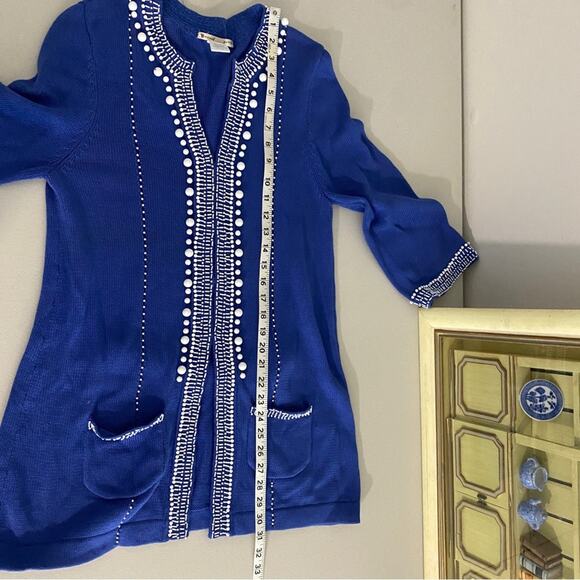 Anthropologie Nanette Lepore Blue Beaded Open Cardigan Sweater Duster Medium - Picture 14 of 14